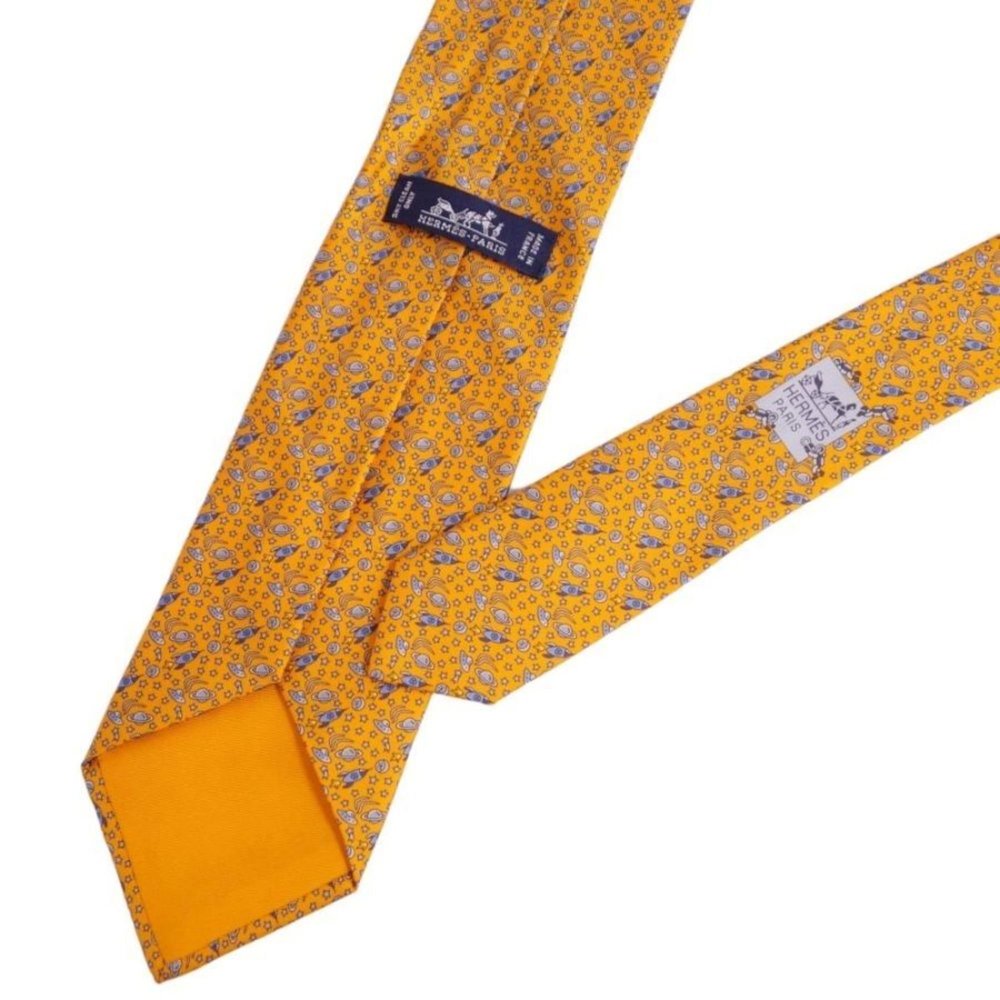 HERMES tie silk twill 100% men's orange - Picture 6 of 7